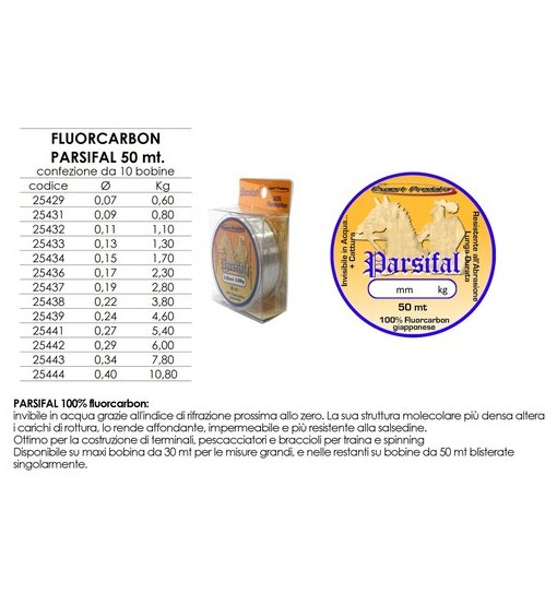 Fluorocarbon Parsifal 0,11 mm 50 mt 1,10 Kg